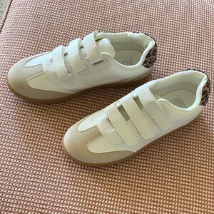 Dolce Vita White and Tan Sneakers with Leopard Detail